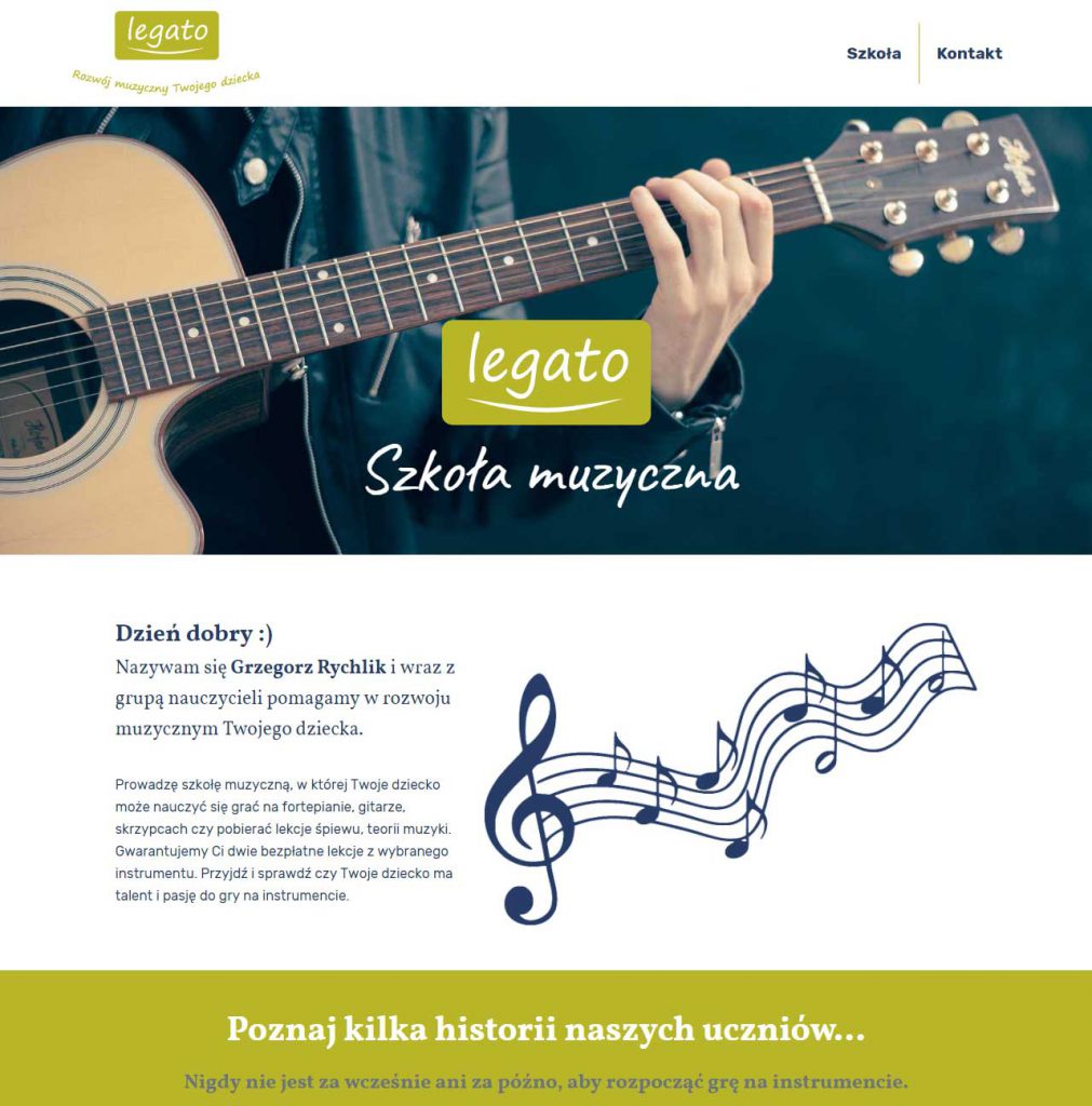 Legato szkoła muzyczna zrzut ekranu strony www